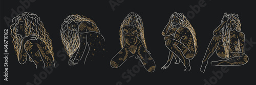 woman contour astrology, goddess of female power. zodiac signs, tarot cards, fortune-telling and predictions, forecast