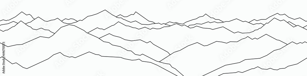 Curved lines, seamless border, imitation of mountain ranges, vector background, minimalism