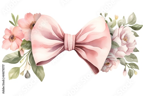 Watercolor bow tie with flowers. Hand painted illustration isolated on white background.