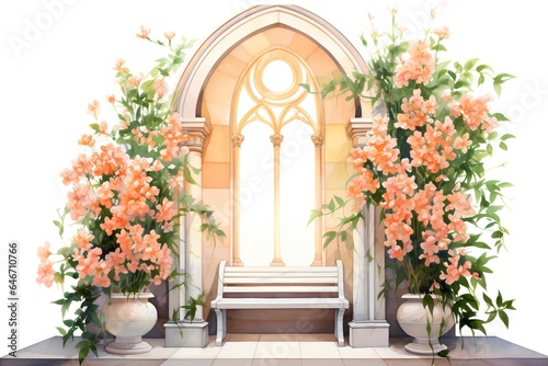 Wedding archway with flowers on a white background. 3d rendering