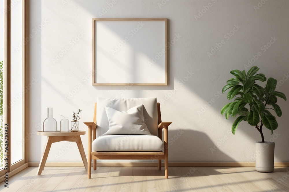 Modern Aesthetic Interior Design with Small Blank Poster Created with Generative AI