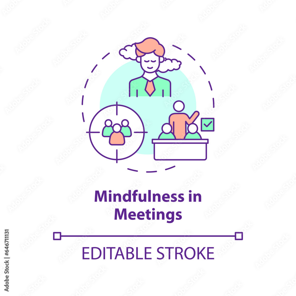 2D editable multicolor icon mindfulness in meetings concept, isolated vector, mindful entrepreneurship thin line illustration. 2D editable multicolor icon mindfulness in meetings concept, isolated vector, mindful entrepreneurship thin line illustration.
