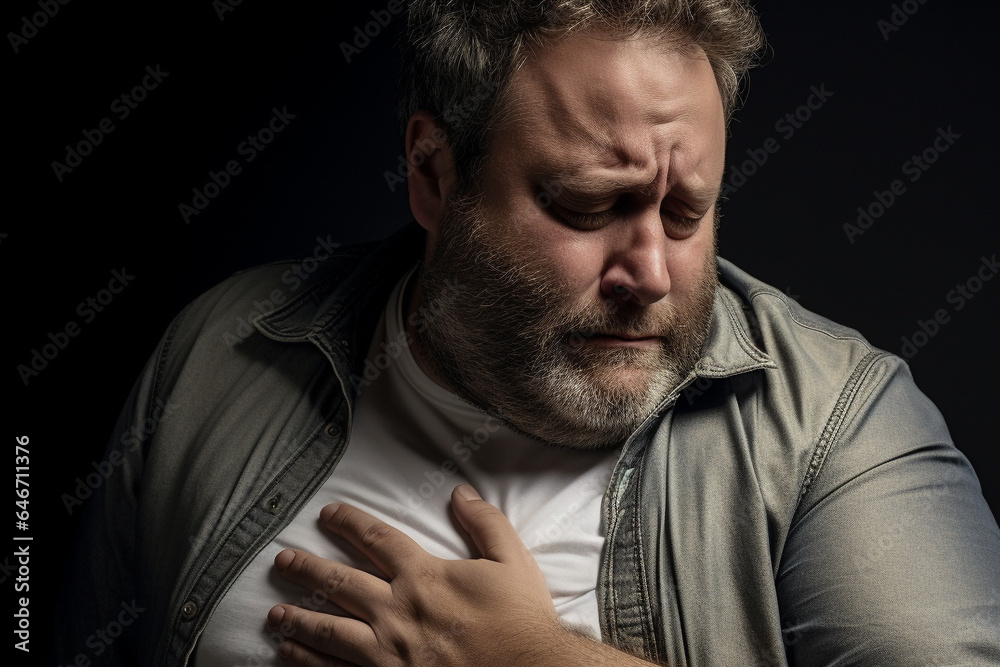 Ill man suffering with heart disease symptoms 
