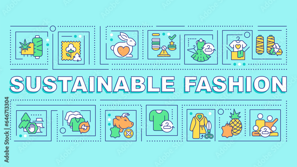 Sustainable fashion text with various thin line icons concept on blue monochromatic background, editable 2D vector illustration. Sustainable fashion text with various thin line icons concept on blue monochromatic background, editable 2D vector illustration.