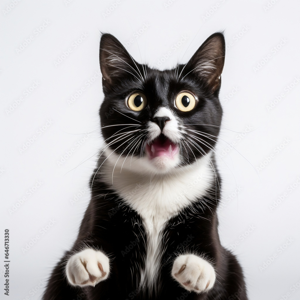 Obraz premium Cat doing strange poses, white background, generative AI.