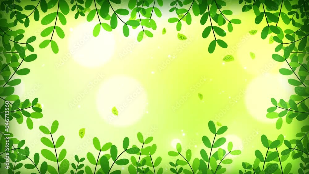 Spring green leaves flowing frame with copy space. abstract motion graphic decorative spring season sunlights template background. Spring green leaves flowing frame with copy space. abstract motion graphic decorative spring season sunlights template background.