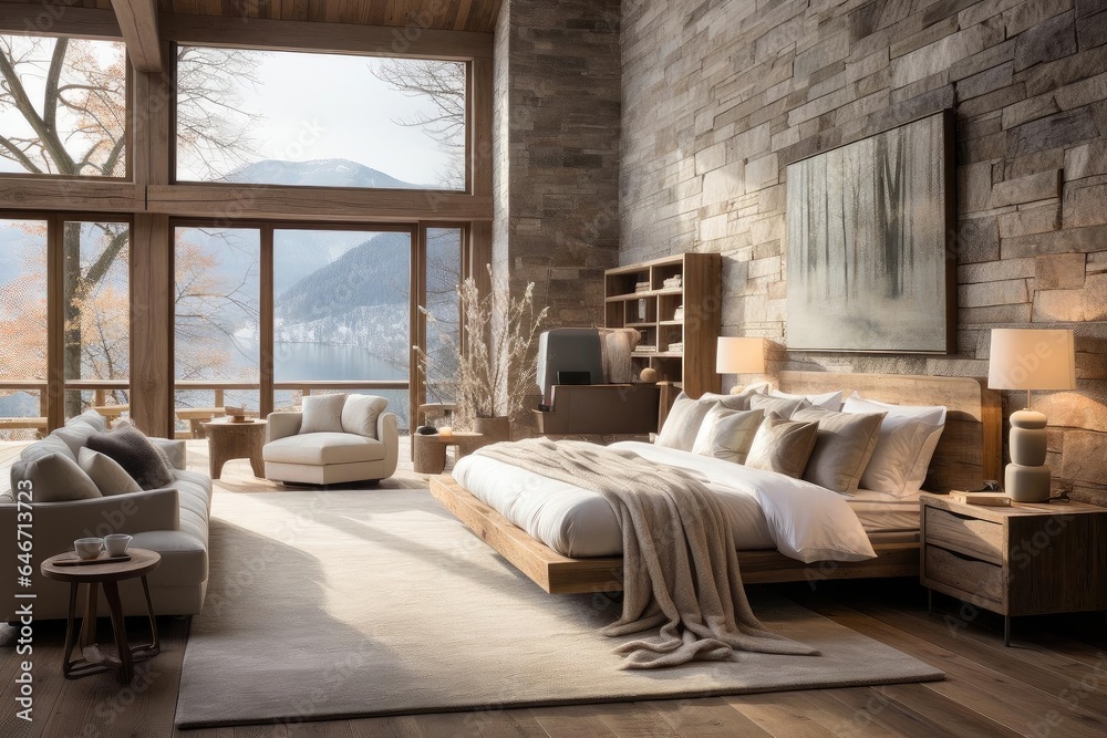 modern chalet bedroom with light natural materials