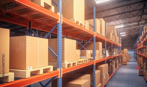 Retail Warehouse Cardboard Boxe and Packages. Logistics, Sorting and Distribution Facility for Product Delivery, Generative AI