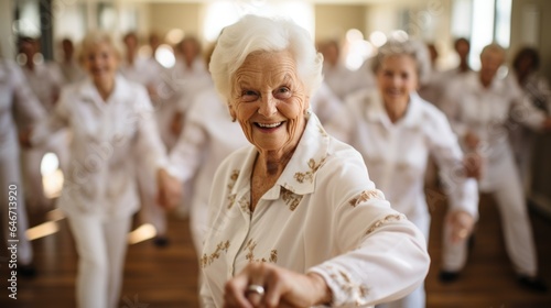Woman exercising in a nursing home Advanced movement and recreation