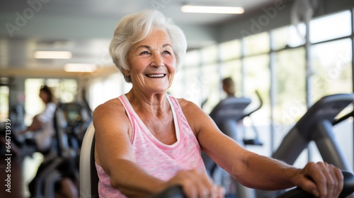 Woman exercising in a nursing home Advanced movement and recreation © sirisakboakaew