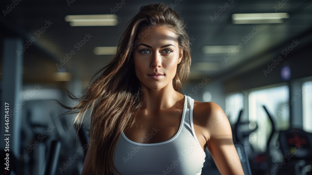 Woman on stationary exercise bike Woman on stationary exercise bike