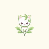Veterinary clinic filled outline green logo. Animal welfare. Sweet kitty and plant symbol. Design element. Created with artificial intelligence. Ai art for corporate branding, vegan pet food, cat cafe