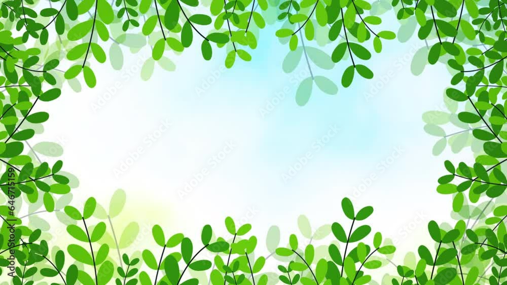 Spring green leaves flowing frame with copy space. abstract motion graphic decorative spring season sunlights template background. Spring green leaves flowing frame with copy space. abstract motion graphic decorative spring season sunlights template background.