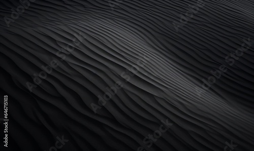 Black Sand dune. Black Sand beach macro photography. Background, texture, wave pattern of oceanic sand on the beach, black. Texture of beach sand. Black, Generative AI