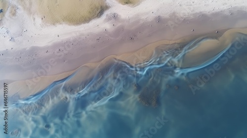 Aerial top view water ecosystem Texture of wild nature view from above. Patterned sandy beach, Generative AI