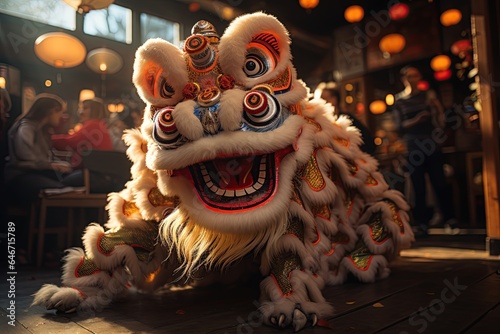 Lion Dance: Acrobatic lion dancers captivate audiences with their graceful moves. Generated with AI © Chanwit