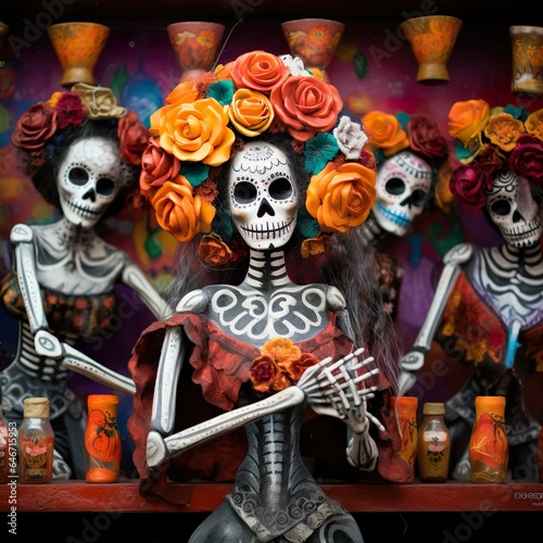 Mexican La catrina La Calavera Catrina skull flower Day of the dead Dia de los muertos concept 