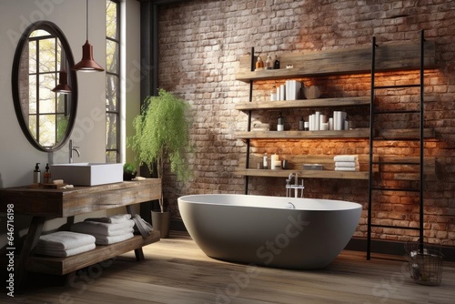 modern industrial bathroom with light natural materials