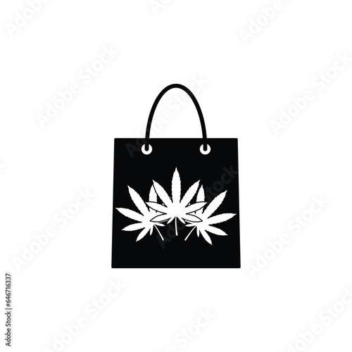 Shopping bag icon. buy online  medical marijuana or cannabis leaf hashish