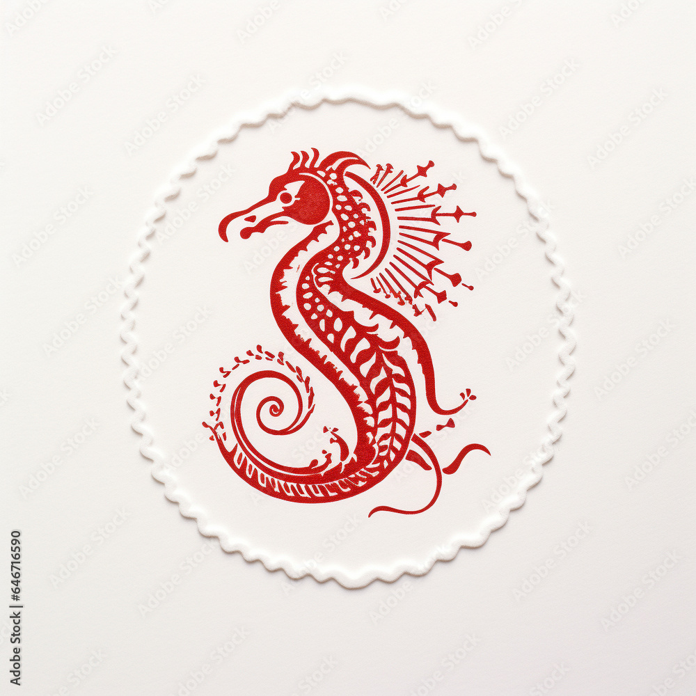 Obraz premium 辰年のタツノオトシゴのスタンプ Generative AI