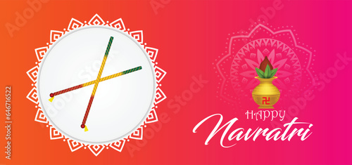 happy navratri Indian festival illustrtion with puja kalash