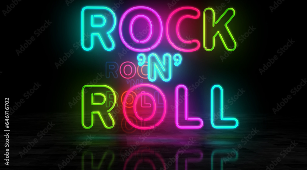 Rock-n-roll music neon light 3d illustration Rock-n-roll music neon light 3d illustration