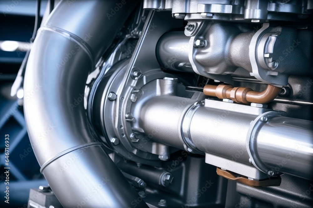 Closeup of diesel engine turbocharger, Diesel and gas industrial