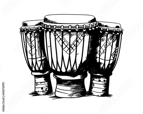 African hand drum or djembe drum in vector icon

