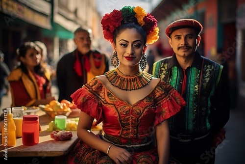 Mexican couple in Maxican traditional culture Dress for celebration