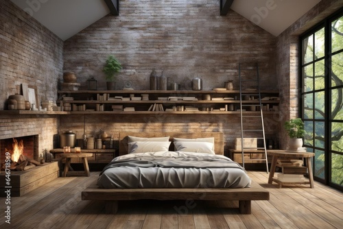 modern industrial master bedroom with light natural materials