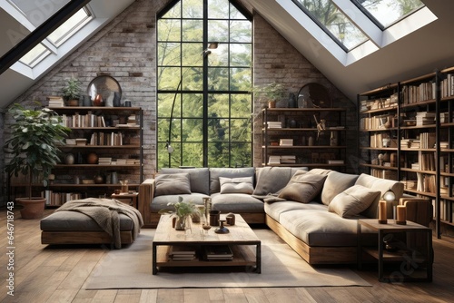 modern industrial reading room with light natural materials