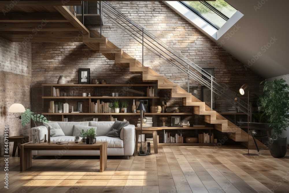 modern industrial upstairs landing with light natural materials