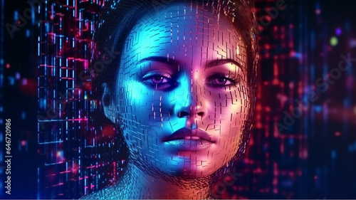 artificial intelligence, face hologram, on technology