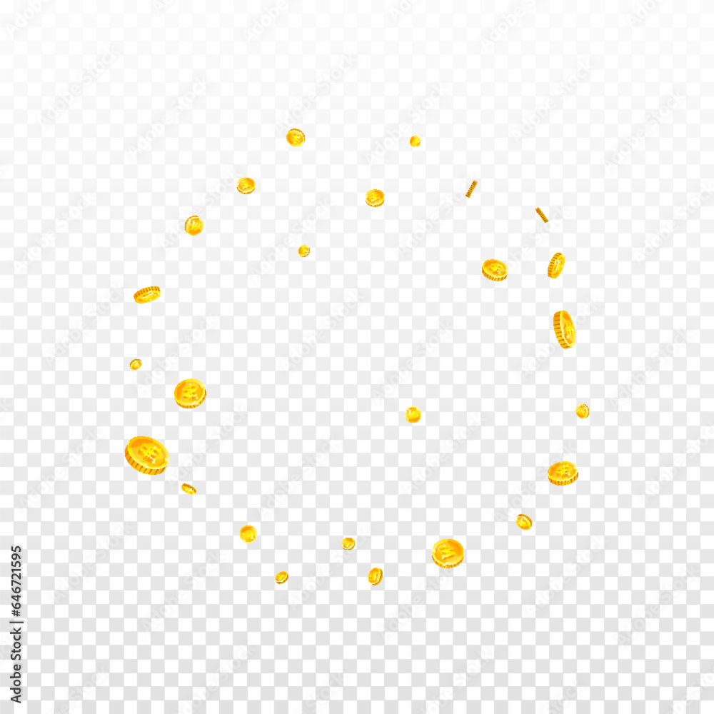 Korean won coins falling. Scattered gold WON