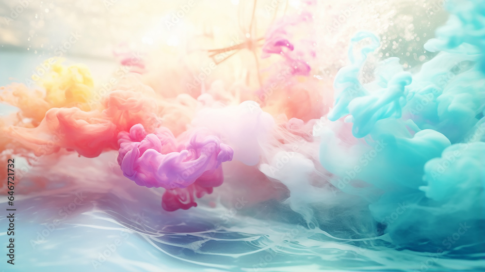 Fototapeta premium multicolored clouds of paint wet watercolor, abstract background spectrum mixing colors creativity idea concept