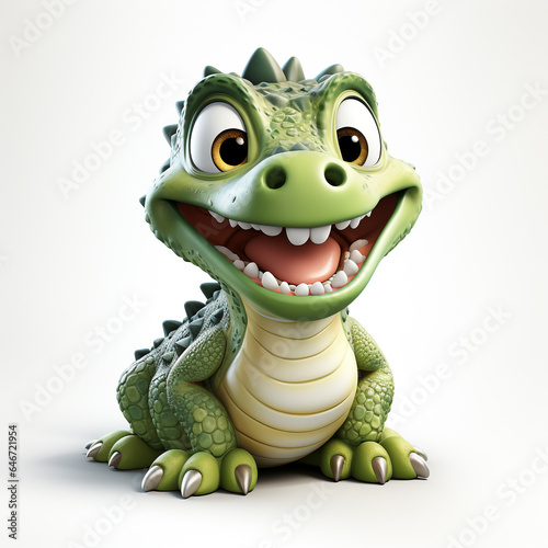 3d cartoon Crocodile green color cute