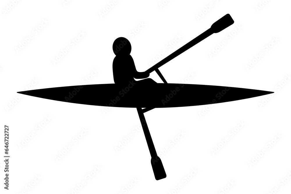 Academic rowing. Silhouette. Vector illustration. The athlete swims backwards. A man on a boat rows with oars. Isolated background. Idea for web design.