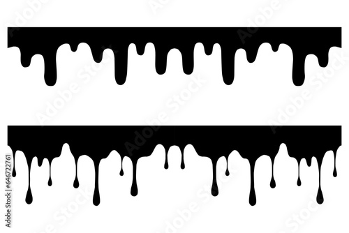 Black Melting Paint Abstract Liquid Vector Elements Isolated on White Background. Set melting drops, milk, liquid caramel, honey and chocolate. Vector