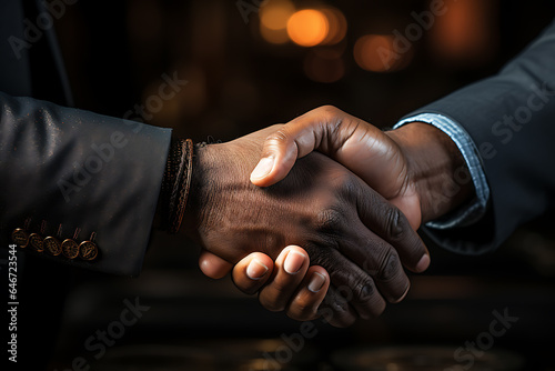 Businessmen in jackets are greeted by two hands close together © Evhen Pylypchuk