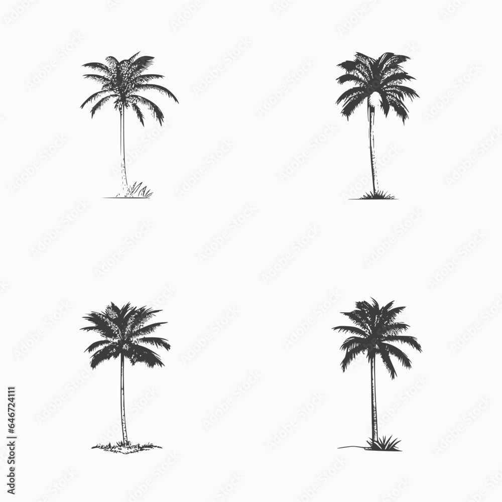 set of palm trees isolated on white