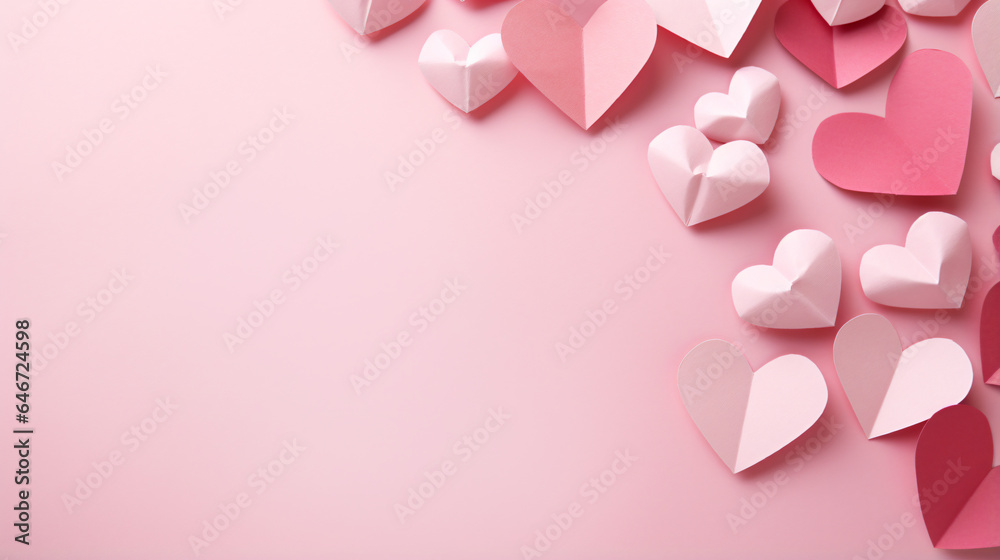 Paper valentines day hearts on pink