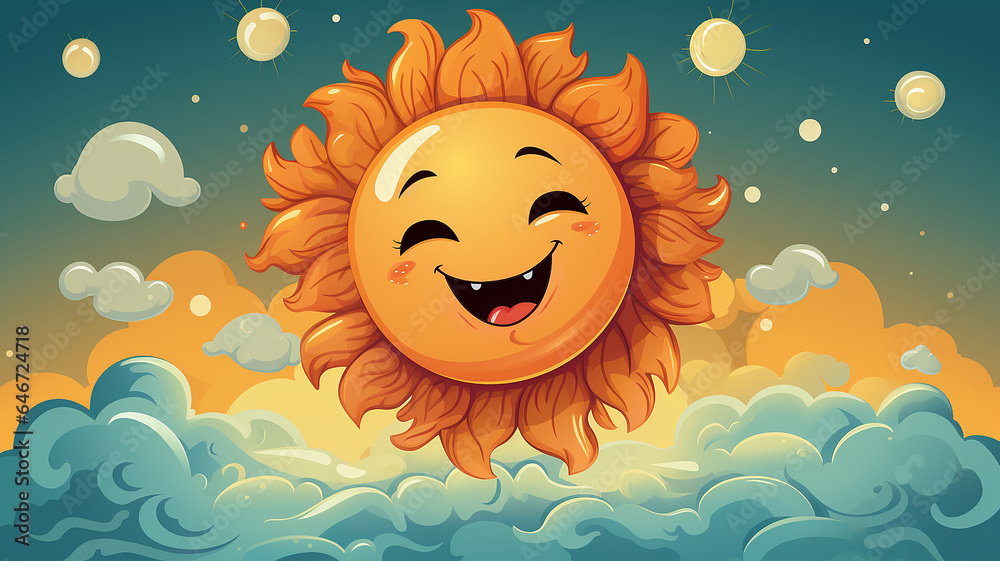 cartoon funny emotional smiling sun in the sky, illustration for children cartoon funny emotional smiling sun in the sky, illustration for children