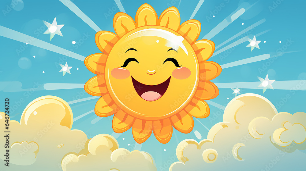 cartoon funny emotional smiling sun in the sky, illustration for children cartoon funny emotional smiling sun in the sky, illustration for children