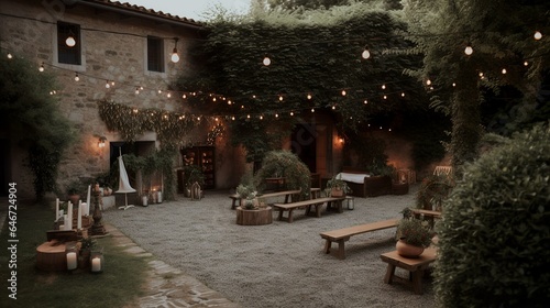 Rustic and vintage mansion exterior with boho decor 