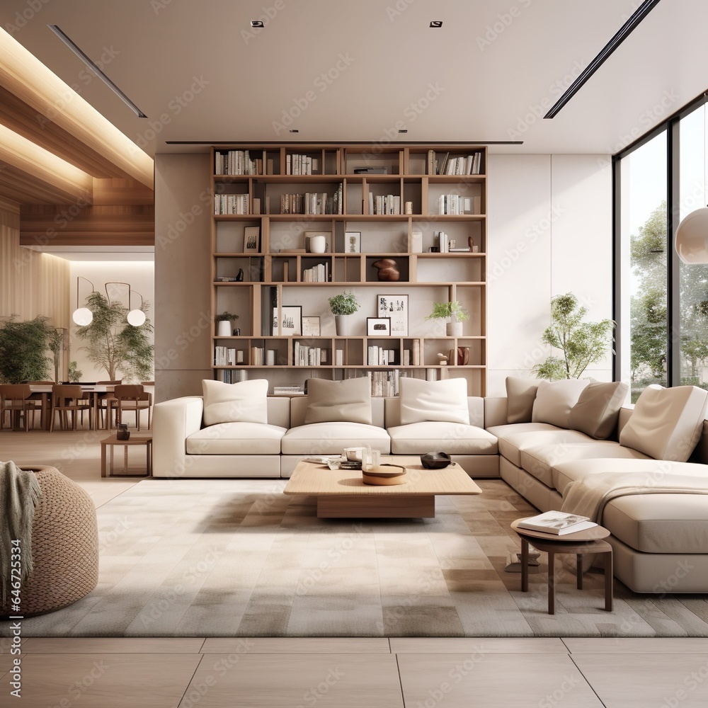 Modern Simple Interior Warm Beige Living Room Interior and Furniture