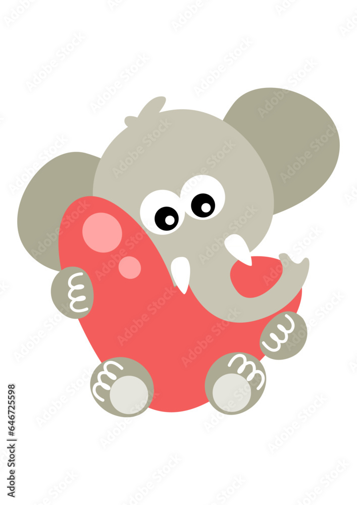Cute elephant sitting holding a big heart Cute elephant sitting holding a big heart