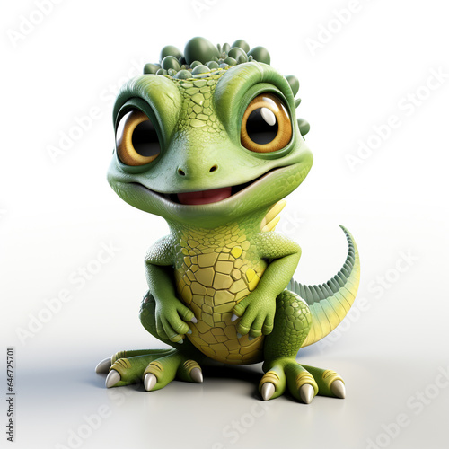 3d cartoon cute green iguana