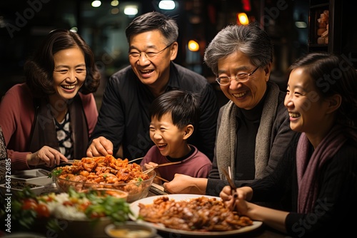 Chinese Family Reunion Dinner: A heartwarming scene of a family enjoying a special meal together. Generated with AI