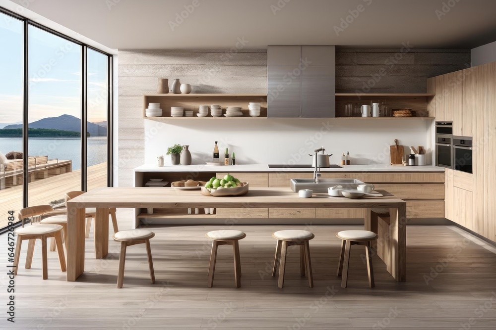 modern luxury scandinavian kitchen with light natural materials