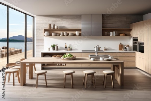 modern luxury scandinavian kitchen with light natural materials